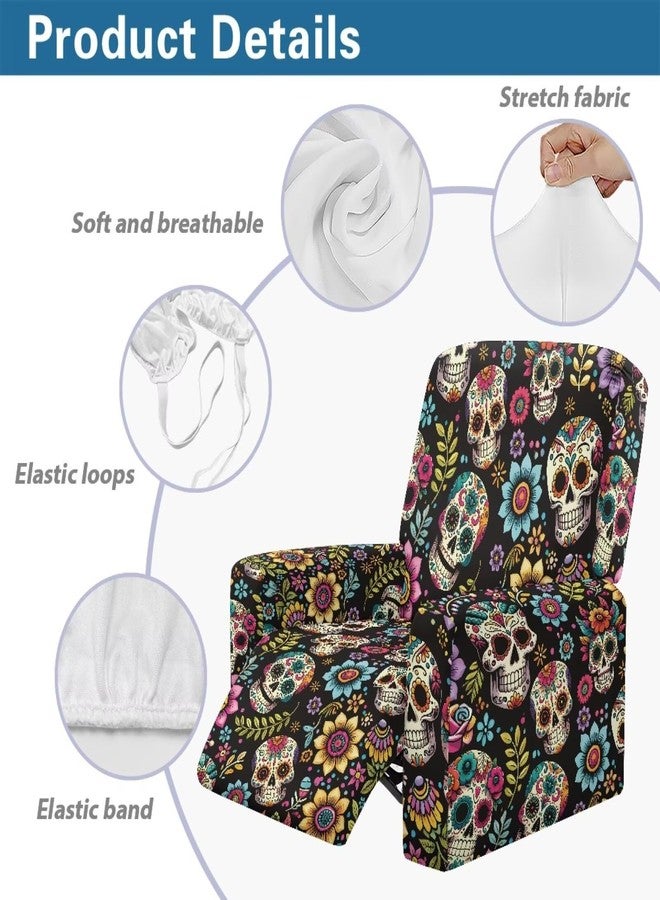 Tnasranmo Skull Print Slipcovers for Recliners 4pc Elastic Recliner Chair Covers Sofa Couch Cover Washable Furniture Protector for Pet Kids Easy to Clean - Image 4